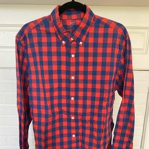 J. Crew Blue & Red Gingham Longsleeve Button Down - M